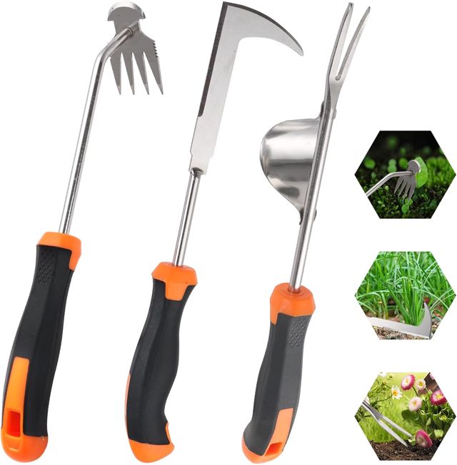 Lot de 3 en Bois, Désherbeur Manuel et Outil Désherbage