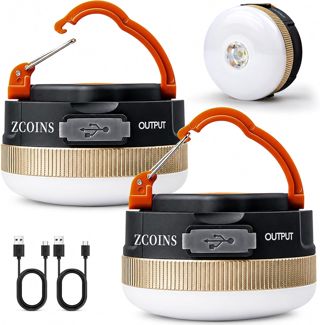 Lot de 2 lanternes de camping, lampe de tente LED rechargeable par USB avec base magnétique, 4 modes avec crochet, lanterne de camping étanche portable pour la randonnée, la pêche, les urgences
