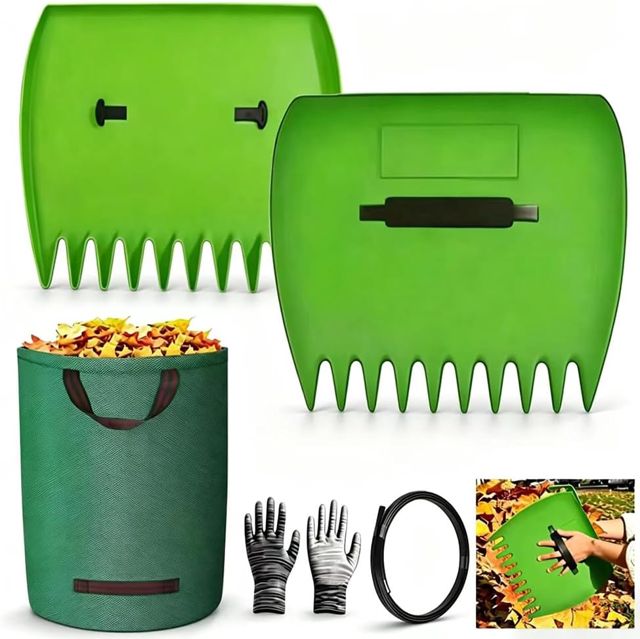 Lot de 2 Ramasse Feuilles à Main pour Jardin, avec Grands Sacs à déchets de Jardin de 210 L, Pelle à Feuilles en Plastique (34 × 25 cm) pour Feuilles et résidus de Tonte, ramassage des Feuilles