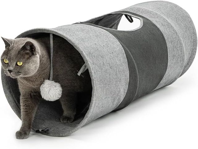 lionto Tunnel pour Chat avec Balle de Jeu, 30 x 130 cm, Tunnel de Jeu Pliable et Extensible en Fausse Lin, Facile d'entretien, Jouet Robuste, diamètre : 30 cm