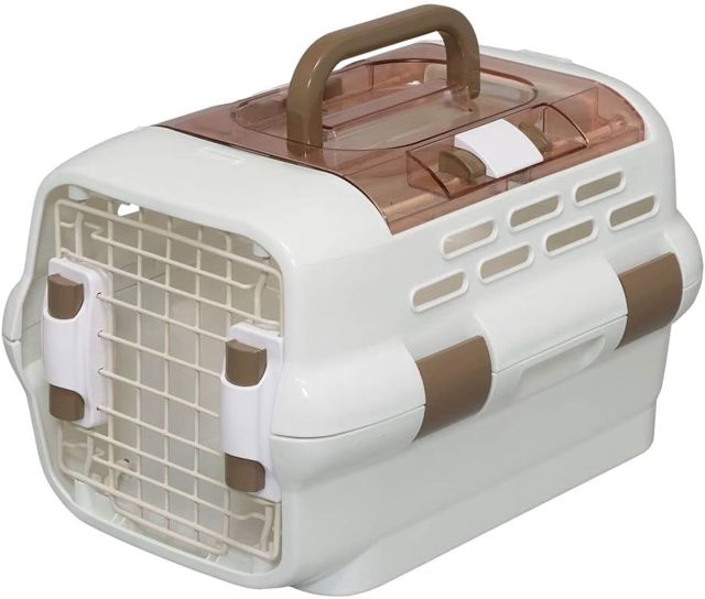 Iris Ohyama, Caisse, Panier, Sac de Transport Plastique(PP) pour Chat, Deux Portes Amovibles à Grille et Fermeture sécurité, Deux lanières, L51.1 x P32.1 x H28.7 cm, PDPC-500, Blanc
