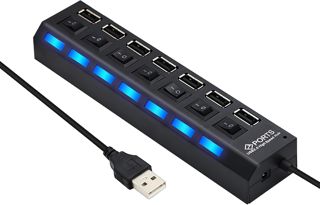 Hub USB 7 ports multiprises USB, répartiteur USB, port USB multiples, pour PC avec interrupteurs individuels ON/OFF et lumières LED, pour Ps4/Ps5, PC de jeu, ordinateur portable, mémoire USB