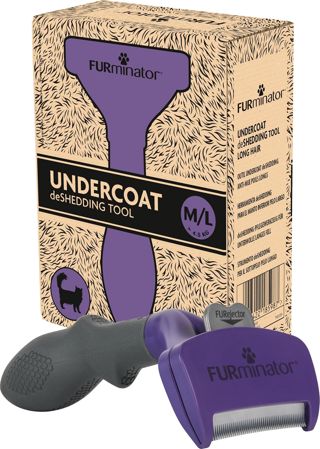 FURMINATOR Outil de Toilettage pour Chat à Poils Longs de Moyenne à Grande Taille – Brosse Anti-mue M/L à Manche Ergonomique - Elimine 90% des Poils Morts - Nettoyage en 1 clic - Emballage Recyclable