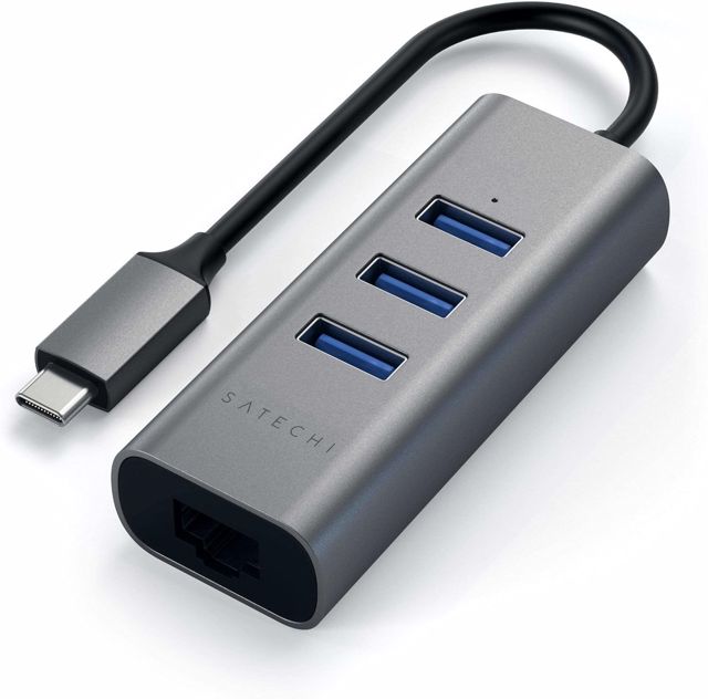 SATECHI Hub USB C 2-en-1, Ethernet, 3x USB-A 3.0, Gris Sidéral