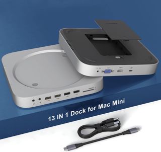 13 en 1 Mac Mini Dock avec boîtier de Disque Dur pour Mac Mini M1 avec Emplacement SSD/HDD, HDMI, VGA, 2 * USB 3.0, 2 * USB 2.0, TF/SD, Prise vidéo/Audio pour Mac Mini 2018/2020