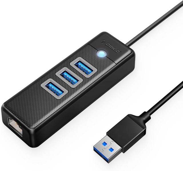 ORICO Hub USB vers Ethernet, Hub USB Ethernet 1Gbps avec 3 Ports Type-A 3.0, Extender réseau USB-A avec câble de 100 cm pour Windows 10, 8.1, Mac OS, Laptop