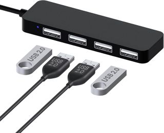 MMOBIEL 4-Port USB 2.0 Ultra Mince Adaptateur pour hub de données Noir