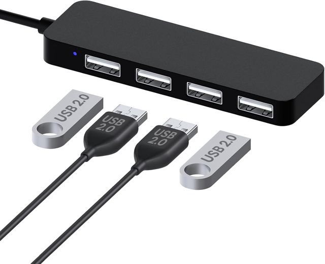 MMOBIEL 4-Port USB 2.0 Ultra Mince Adaptateur pour hub de données Noir