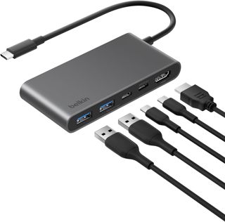 Belkin Connect Hub USB C 8-en-1, Prise en Charge De La Résolution 4K à 60 Hz, Fonctionne avec Mac, Windows, Chromebook, PD de 100 W, Transfert De Données De 10 Gbit/s, Ethernet De 2,5 Gbit/s - Gris
