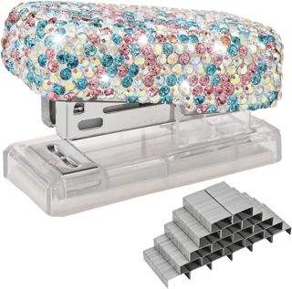 Blueshyhall Agrafeuse Mini Paillettes, Bling Bling Agrafeuse de Poche avec Strass Diamant, Mini Stapler avec 1000 Agrafes 26/6, Petite Tacker pour Bureau Portable (Rose)