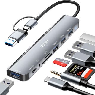 Hub USB C 8 en 2 TSUPY – Multiport avec USB 3.0, 3× USB 2.0, USB-C 2.0, Lecteur de Cartes SD/TF et Alimentation USB-C 5V – Compatible PC, MacBook, Tablette et Smartphone Type-C