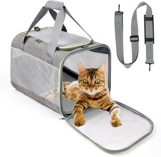 Lannvan Sac de Transport pour Chat Chien, Caisse Transport Chat Chien Respirant et Pliable, avec Coussin en Peluche Amovible, pour Animaux de Petite et Moyenne Taille Jusqu'à 6,5kg (45x30x30cm, Gris)