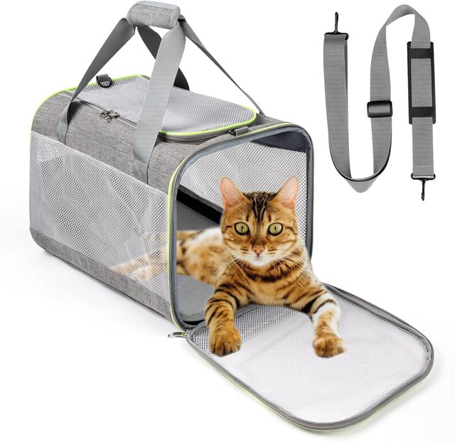 Lannvan Sac de Transport pour Chat Chien, Caisse Transport Chat Chien Respirant et Pliable, avec Coussin en Peluche Amovible, pour Animaux de Petite et Moyenne Taille Jusqu'à 6,5kg (45x30x30cm, Gris)