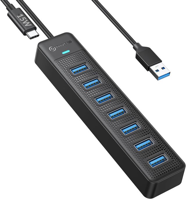 PHIXERO Hub USB, Data Hub USB 7 Ports, câble de 100cm, pour Macbook, Mac Pro/Mini, iMac, Surface Pro, XPS, Notebook