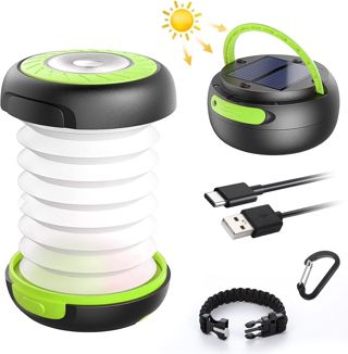 GlobaLink Lampe Lanterne Camping Solaire Pliante Rechargeable 2 en 1