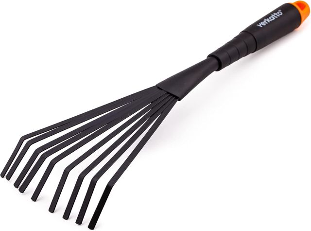 Mivos Râteau à Main de Jardinage en Acier - Petit Râteau de Jardin à 5 Dents pour Jardin Balcon Potager - Râteau à Fleurs avec Manche Ergonomique - 9 cm de Large