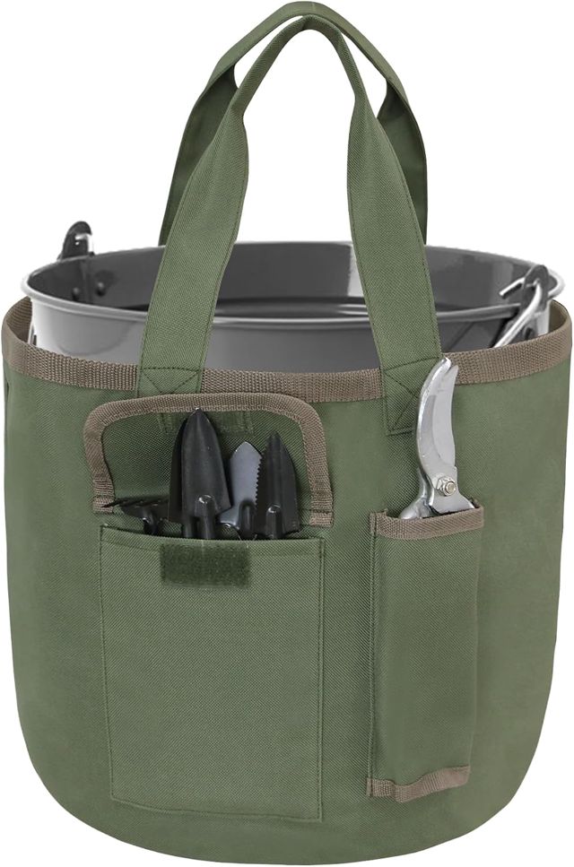 Sac seau à outils de jardin, sac fourre-tout de jardinage vert avec poches, sac fourre-tout pour outils de jardin en tissu Oxford imperméable pour femmes hommes jardiniers (sac uniquement)