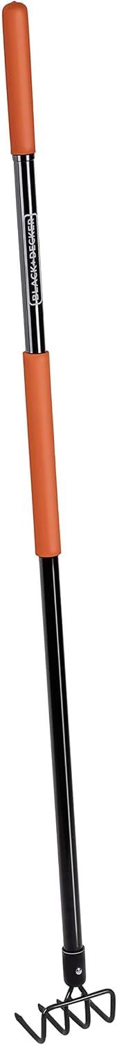 BLACK+DECKER Râteau de Jardin 4 Dents 148 x 12 x 10 cm Acier Carbone, Fibre de Verre et PVC Orange/Noir