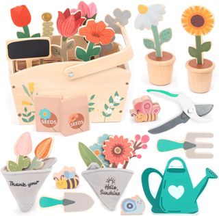 umu® Ensemble de jardin en bois éducatif pour enfants - Arrosoir, pelle, râteau - Jouet de jardin pour filles et garçons