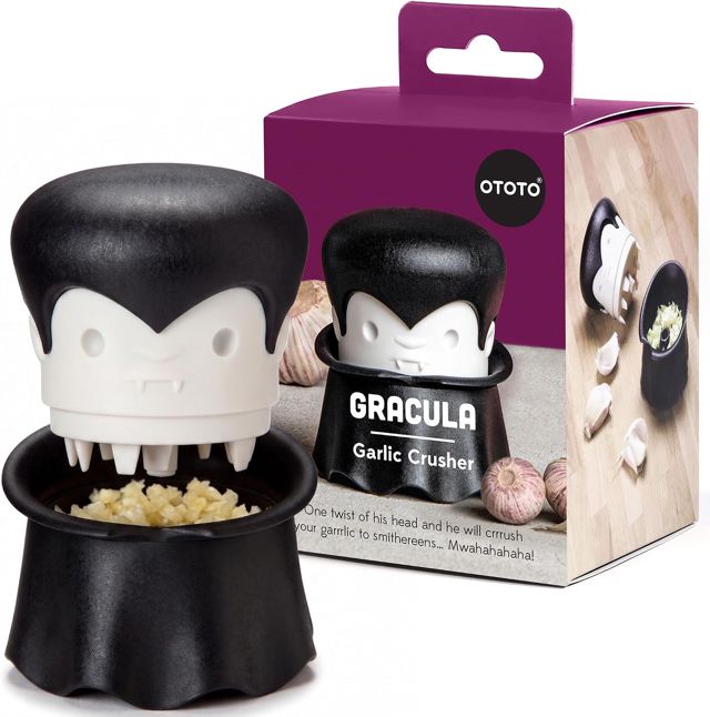 OTOTO Gracula presse ail, éplucheur d'ail, cadeaux halloween, aussi pour gingembre, noix, piments, herbes - cadeaux gothiques
