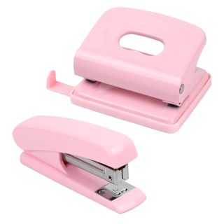 Set Agrafeuse et Perforatrice, Petite Agrafeuse Bureau, Perforatrice 2 Trous, Agrafeuse Bureau Rose, Rond Perforatrice Papier, Mini Agrafeuse Perforateur, Ergonomique (Rose)