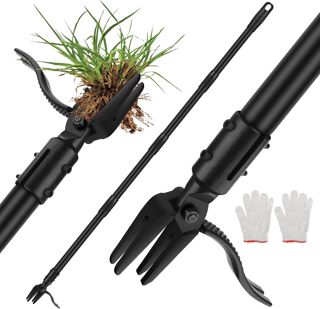 BlumWay Désherbeur de mauvaises herbes avec 4 griffes et pédale en acier inoxydable pour enlever efficacement les mauvaises herbes, outil de jardin avec long manche réglable (162,56 cm)