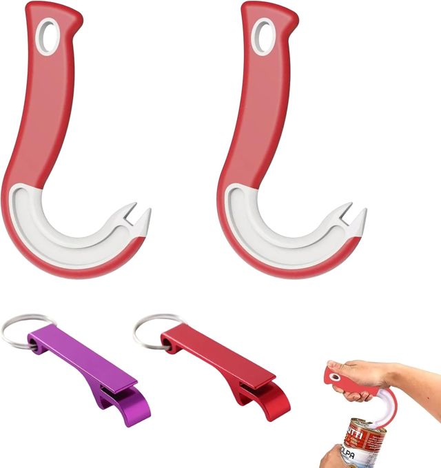 4 Pièces Set Ouvre-Boîte à Anneau, Ouvre-Boîte Manuel Forme J pour Mains Faibles