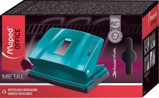 Maped Office - Agrafeuse Essentials Métal - Compatible Agrafes 24/6 & 26/6 - Chargement Facile - Ouverture 180° - pour Relier jusqu’à 25 Feuilles - Garantie 5 Ans - Bleu