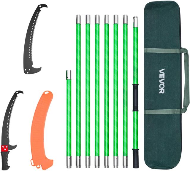 VEVOR Scie à Élaguer Extensible, 2,15-8,09 m, Scie sur Perche Manuelle, Lame Acier 65Mn Tranchante, avec 8 Perches en Fibre de Verre, Outil d'Élagage pour Tailler Branches Hautes, Palmiers, Arbustes