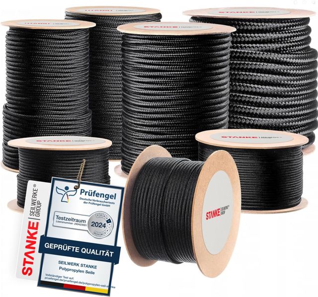 Seilwerk STANKE Corde polypropylène Bleue avec Fils marqueurs Jaunes 2mm 200 m - Ficelle Jardin pour Attacher Les tomates - Corde extérieur de Camping - Cordelette résistante aux UV