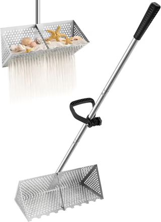 Râteau de Puce de Sable en Acier Inoxydable, Tamis Sable, Râteau à Sable Amovible avec Manche de 142 cm, Outil de Nettoyage de Plage Pratique