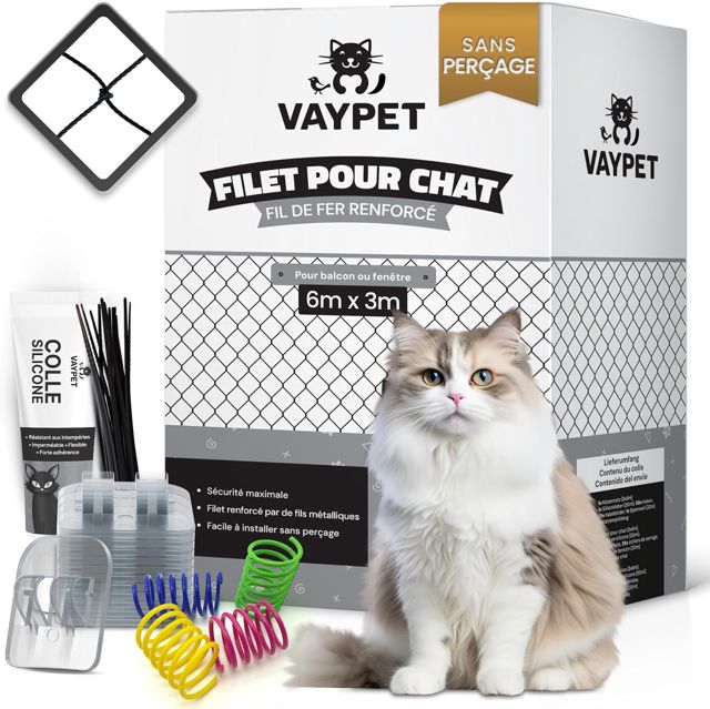 VAYPET® Filet Chat Balcon sans Perçage [6x3m] - Filet Balcon renforcé