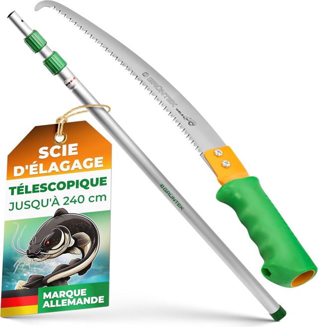 GRÜNTEK Scie Élagage Télescopique sur Perche à Elaguer Coupe Branches 100-240 cm compatible avec Echenilloir GRÜNTEK (art. B096Y5T5VT)
