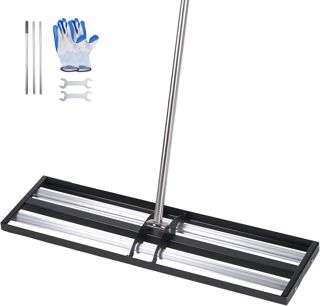 VEVOR Râteau de Nivellement de Pelouse Amélioré avec Rouleaux 763x255 mm Niveleur de Gazon en Acier Inoxydable, Outil de Nivellement pour Cour, Jardin et Terrain de Golf, avec Manche Réglable 2100 mm
