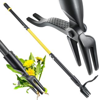 Jardineer Extracteur de mauvaises herbes, outil de désherbage debout de 114,3 cm, outil de désherbage à long manche avec tête en acier à 4 griffes, désherbeur manuel robuste pour jardin, pelouse, cour