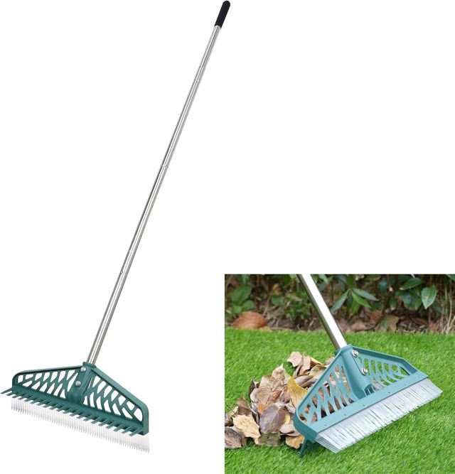 YEELOR Râteau à Gazon Artificiel Double Face en Acier Inoxydable - 40,6 cm - Nettoyeur pelouse, Gazon Artificiel, patios, Tapis, Poils d'animaux