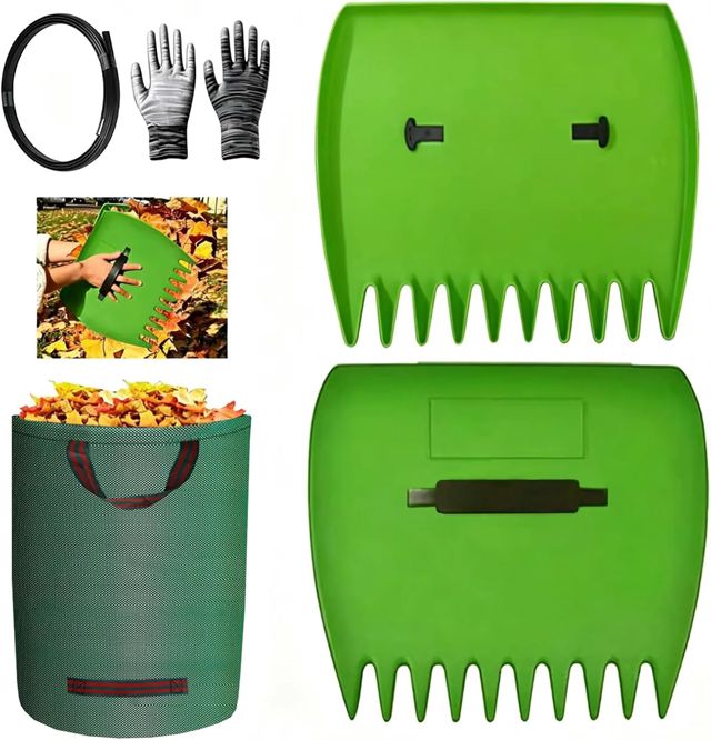 1 Paire ramasse Feuilles à Main avec Sac de Jardin 210L, râteau ramasse Feuilles, Design Ergonomique et Léger pour Ramasser Les Feuilles sans Effort, pour Feuilles, Herbe et déchets de Jardin