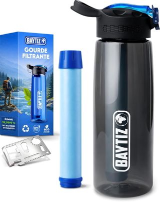 BAYTIZ® Gourde Filtrante Eau Non Potable - Gourde randonnée Filtre Eau