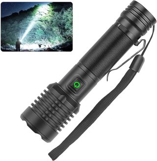 Torche LED Rechargeable 90000 Lumens, Lampe Tactique Puissante, Haute Luminosité, Recharge USB-C (Camping, Randonnée, Urgence)