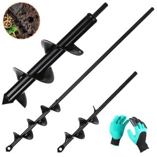 SENENQU 3PCS Tariere pour Perceuse Mèche Jardin Ø 80mm×300mm+ Ø 40mm×420mm+ Ø 40mm×220mm Foreuse Jardin en Spirale avec Gants Jardinage - Rapidement Creuser des Trous - Outil Foret Tariere Perceuse