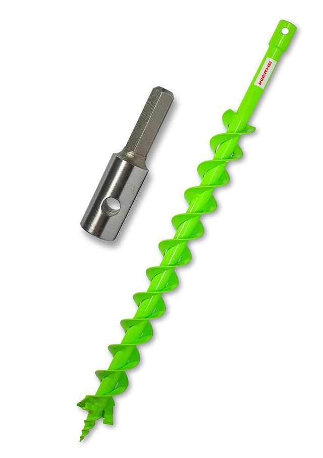 WERHE Tarière 60 mm avec pointe en carbure – Double spirale en acier robuste pour le perçage au jardin – Adaptateur hexagonal inclus – Précise pour bricoleurs et professionnels
