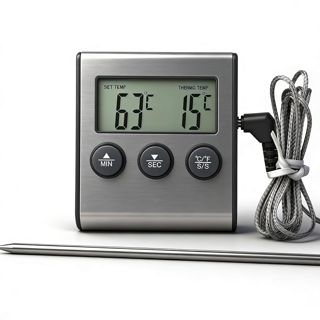 Sonde Temperature Cuisine, Thermomètre Alimentaire Avec Sonde, Thermometre Cuisine pour Fumoir, Four, Barbecue, Gril-Minuterie