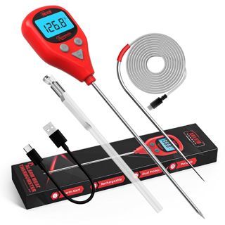 AWLKIM Thermomètre à Viande Numérique avec Sonde Filaire Externe, Rouge