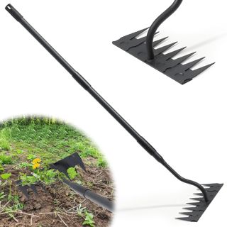 Râteau de jardin - Manche long de 140 cm - 8 dents - Râteau de jardin en acier au carbone - Râteau de jardin - Râteau à main - Râteau de jardin - Râteau de jardin pour désherber