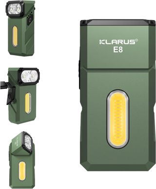 KLARUS E8 EDC Lampe de poche rechargeable,système triple lumière 1 000 lumens, tête pivotante à 180 °, design compact tout en métal avec aimant et clip de poche, lampe de travail étanche IPX6