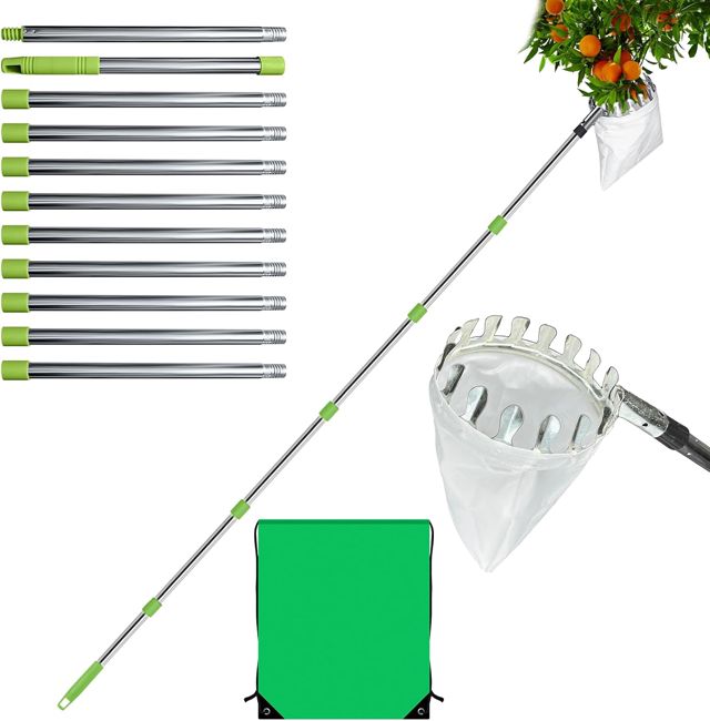 Cueilleur de Fruits avec Manche télescopique 4 m, récolte Facile de Fruits Frais – Convient pour la Maison, Le verger, la Ferme et Le Jardin, Aide à la cueillette des Pommes, Cerises, figues
