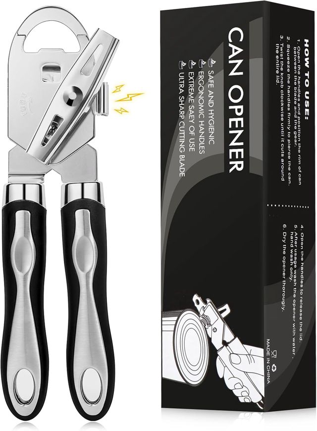 Diboniur Ouvre Boite de Conserve, 3 en 1 Ouvre Boite Manuel à Bord Lisse, Acier Inoxydable Robuste (Noir)