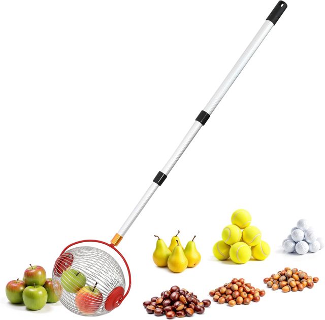 Spetebo Collecteur à roulettes pour fruits et noix avec manche télescopique en aluminium jusqu'à 120 cm