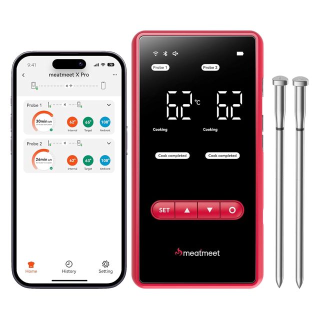 X Pro Thermomètre à Viande Cuisson Sans Fil, 2 Sondes 6 Capteurs