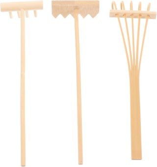 3 pièces Mini Râteau à Sable en Bambou, Accessoire Zen